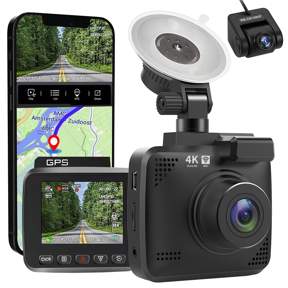 Dash Cam 4K Avant + Arrière | Vision Nocturne, WiFi, GPS & Surveillance 24h