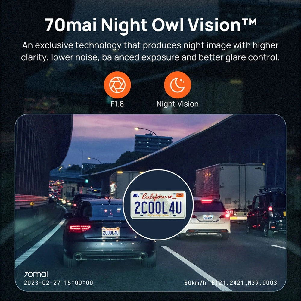 70mai A800S Dash Cam 4K Ultra HD + RC06 Caméra Arrière | Vision Nocturne, GPS, ADAS Sécurité Premium