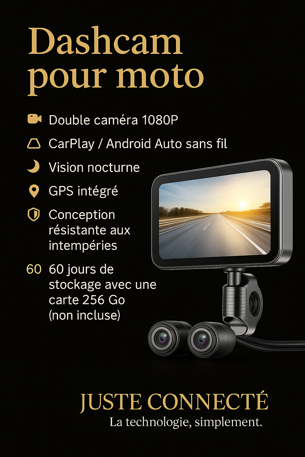 SJCAM RD10 – Dashcam Moto Étanche CarPlay & Android Auto | Double Caméra Sony Full HD