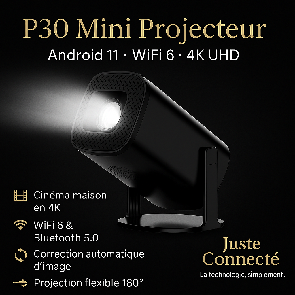 Projecteur P30 Mini – Android 11, WiFi 6, Bluetooth, Home Cinéma 4K UHD 1080P