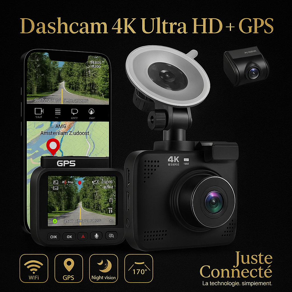 Dash Cam 4K Avant + Arrière | Vision Nocturne, WiFi, GPS & Surveillance 24h