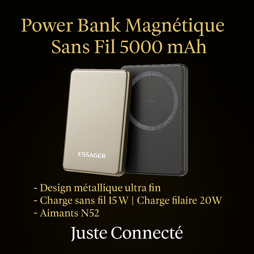 🔋 Power Bank Magnétique 5000mAh – Charge Rapide 15W/20W, Ultra Slim & Sécurisée