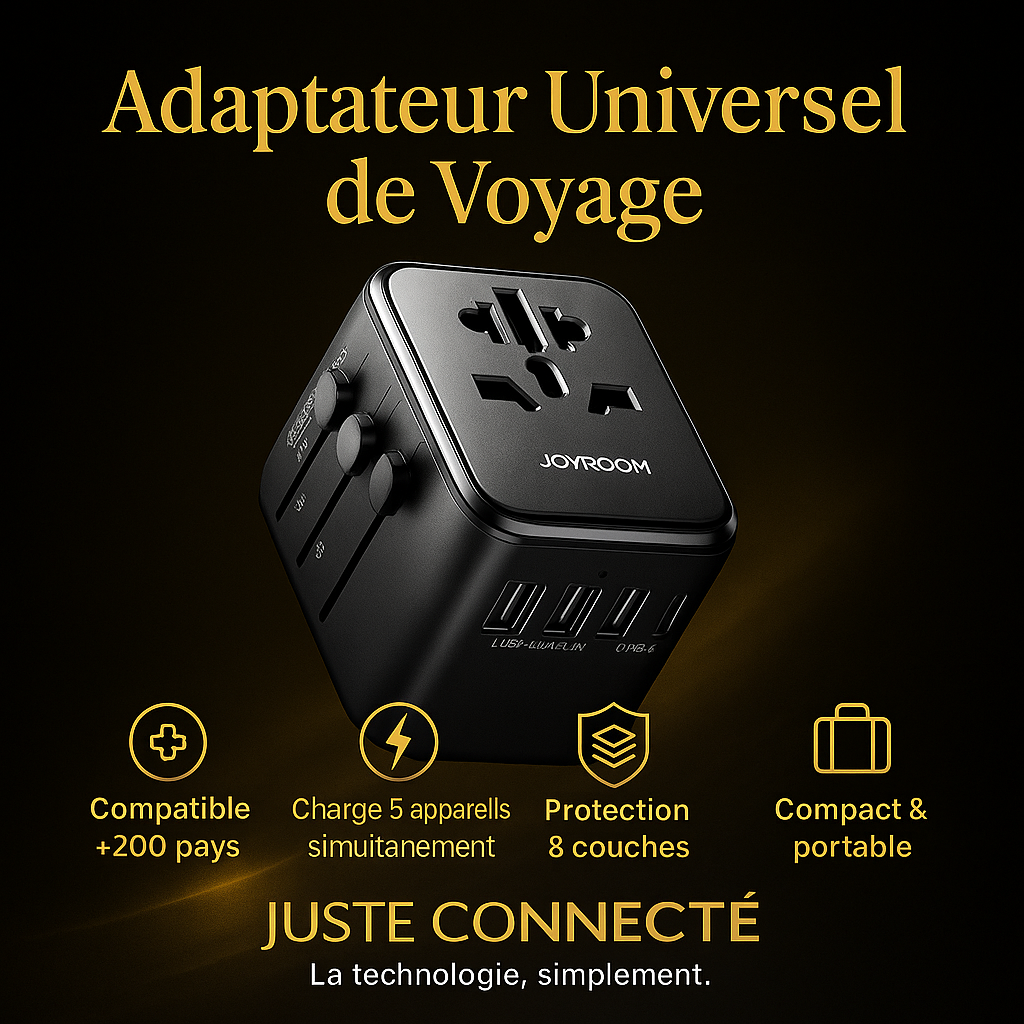 🌍 Adaptateur Universel de Voyage Joyroom JR-TCW01 – 200+ Pays, Charge Sécurisée et Rapide