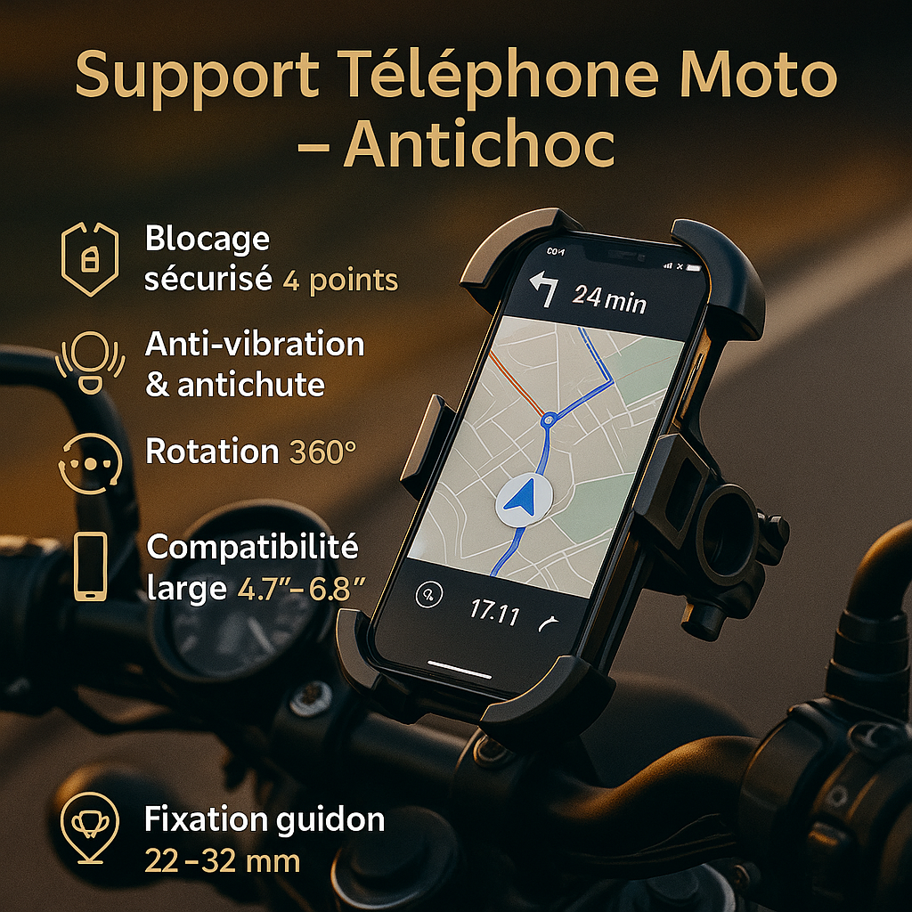 ROCKBROS HW-128 – Support Téléphone Vélo & Moto | Porte-Smartphone Antichoc Universel pour Guidon de Vélo, E-Bike et Scooter