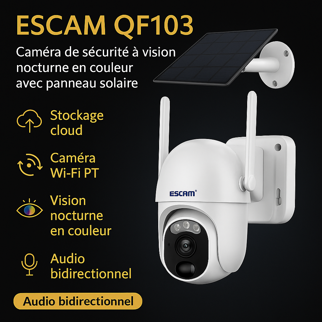 Caméra de Sécurité WiFi Solaire 3MP – Vision Nocturne Couleur, PTZ, Audio Bidirectionnel