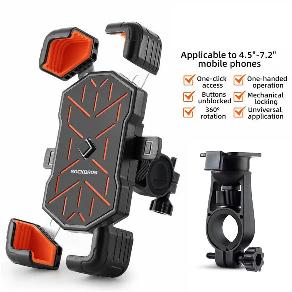 ROCKBROS HW-117 – Support Téléphone Vélo & Moto | Porte-Smartphone Universel Antichoc à Fixation Rapide pour Guidon E-Bike et Moto, Compatible 4.5”-7.2”