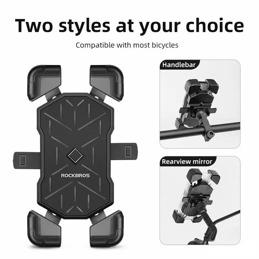 ROCKBROS HW-117 – Support Téléphone Vélo & Moto | Porte-Smartphone Universel Antichoc à Fixation Rapide pour Guidon E-Bike et Moto, Compatible 4.5”-7.2”