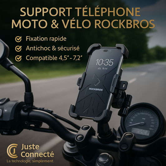 ROCKBROS HW-117 – Support Téléphone Vélo & Moto | Porte-Smartphone Universel Antichoc à Fixation Rapide pour Guidon E-Bike et Moto, Compatible 4.5”-7.2”