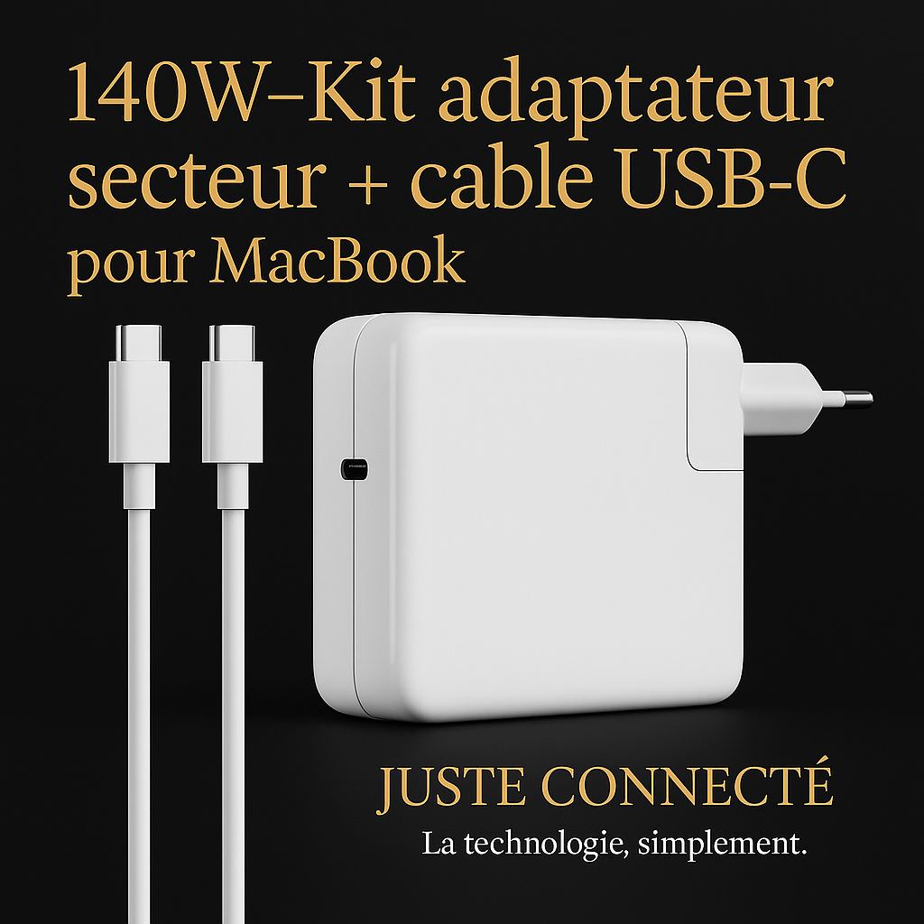 Chargeur USB-C Power Delivery – Compatible MacBook & iPad
– 30W à 140W