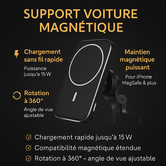 Support Voiture Magnétique avec Chargeur Sans Fil Qi – Fixation Grille d’Aération