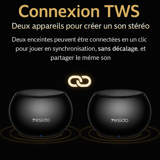 YESIDO YSW33 – Enceinte Bluetooth TWS Portable | Mini Haut-Parleur Sans Fil en Alliage d’Aluminium, Son Stéréo HD et Connexion Rapide
