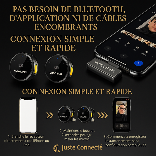 👉 WAVLINK 608C – Micro-cravate sans fil double avec récepteur pour iPhone / iPad | Lavalier Clip-On pour enregistrement vidéo