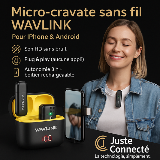 👉 WAVLINK WS-WAJ606C1 – Micro-cravate sans fil Lavalier avec récepteur pour iPhone & Android | Micro sans fil vidéo et enregistrement