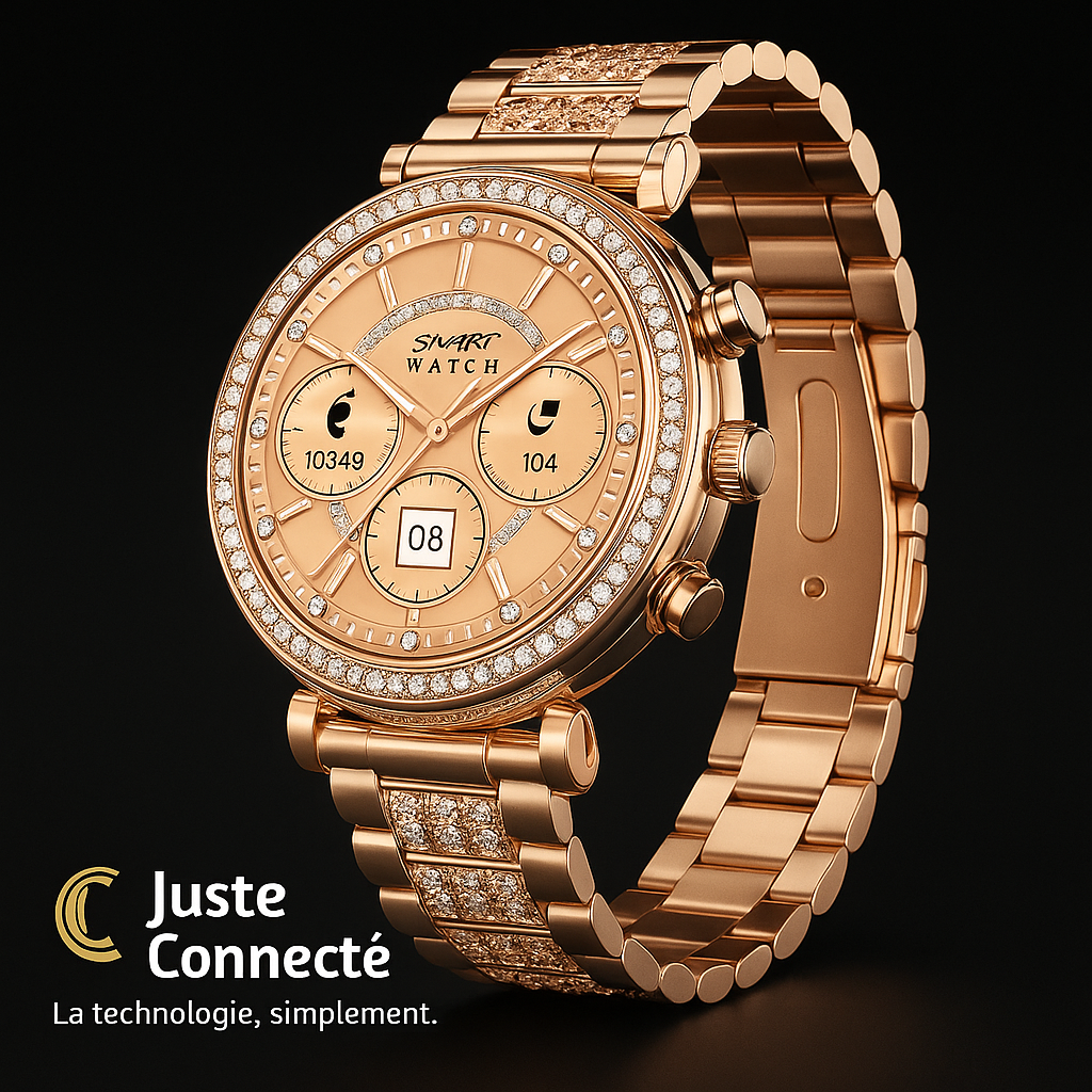 Montre Connectée Femme ECG & Appels Bluetooth – Suivi Cardiaque, Température & Santé Complète avec Bracelet Acier (Certification CE)
