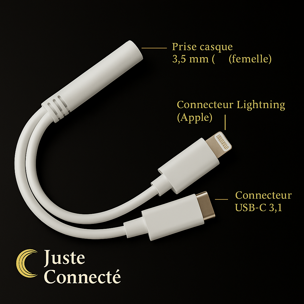 🔌 Adaptateur 3-en-1 Lightning & USB-C vers Jack 3,5 mm – Audio Haute Qualité et Compatibilité Universelle