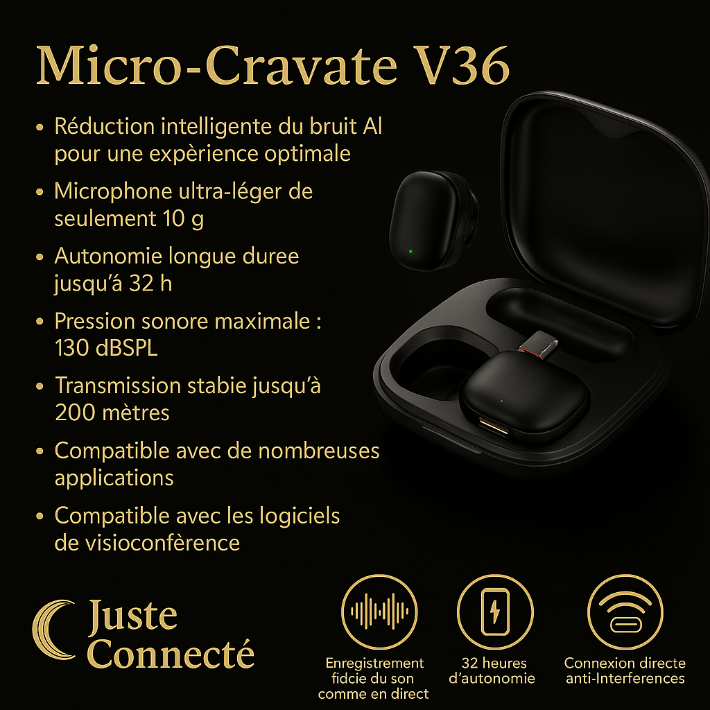 🎤 Micro-Cravate Sans Fil – Qualité Audio Professionnelle pour Créateurs de Contenu