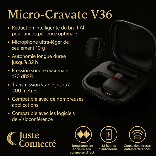 🎤 Micro-Cravate Sans Fil – Qualité Audio Professionnelle pour Créateurs de Contenu