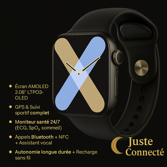Montre Connectée AMOLED 2.08” – GPS, ECG, NFC, Suivi Santé & Sport, Appels Bluetooth, Étanche IP68 (Certifiée CE)