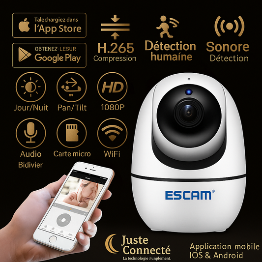 Caméra de Surveillance Intelligente 1080P WiFi – Suivi Humain, Vision Nocturne & Audio Bidirectionnel