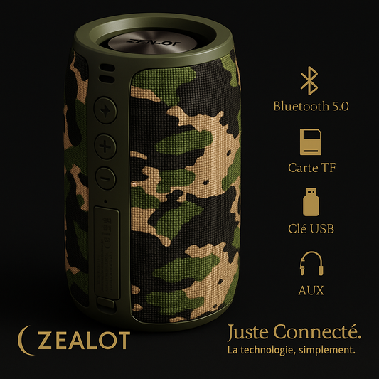 ZEALOT S32 Enceinte Bluetooth 5.0 Portable – Son HiFi Stéréo, Basses Puissantes, Support TF/USB/AUX