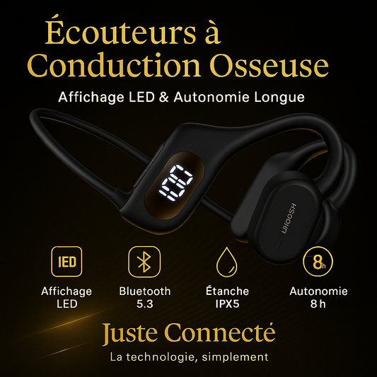 🎧 AKZ-G6 – Casque à Conduction Osseuse Bluetooth 5.3 avec Affichage LED & Support Carte TF