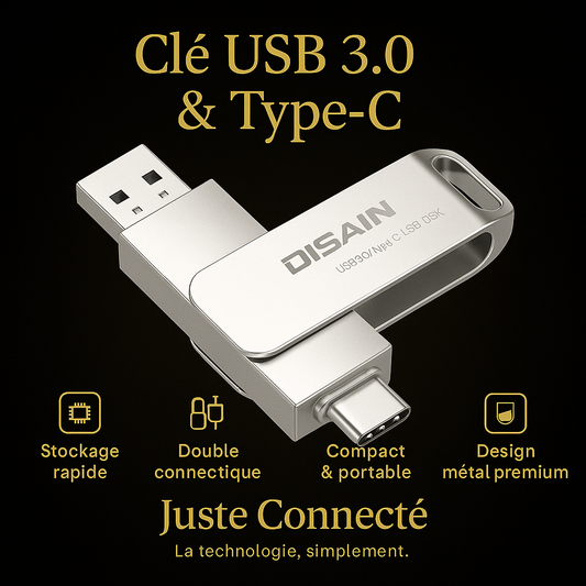 Clé USB Type-C & USB 3.0 Métal Pivotante – Stockage 16Go à 256 Go