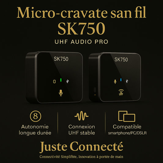 🎤 SK750 Micro Cravate Sans Fil – Système UHF Multi-fonctions avec Récepteur & Transmetteur | Compatible Smartphone, PC & Appareil Photo | Idéal Interview, Live & Enregistrement Pro