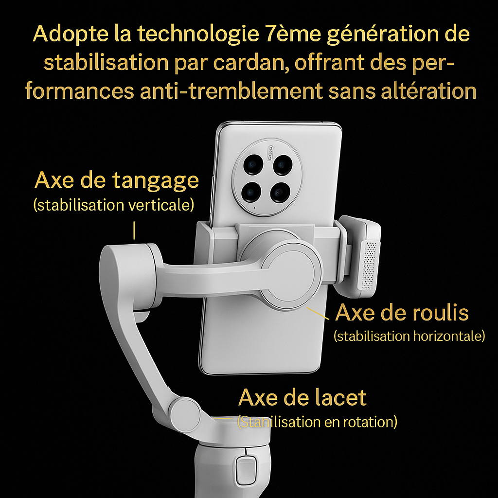 🚀 Stabilisateur Smartphone 3 Axes – Gimbal Pliable Intelligent avec Suivi AI & Lumière Intégrée